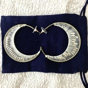 Urban Outfitters White & Silver half moon shimmer medium statement hoop earrings